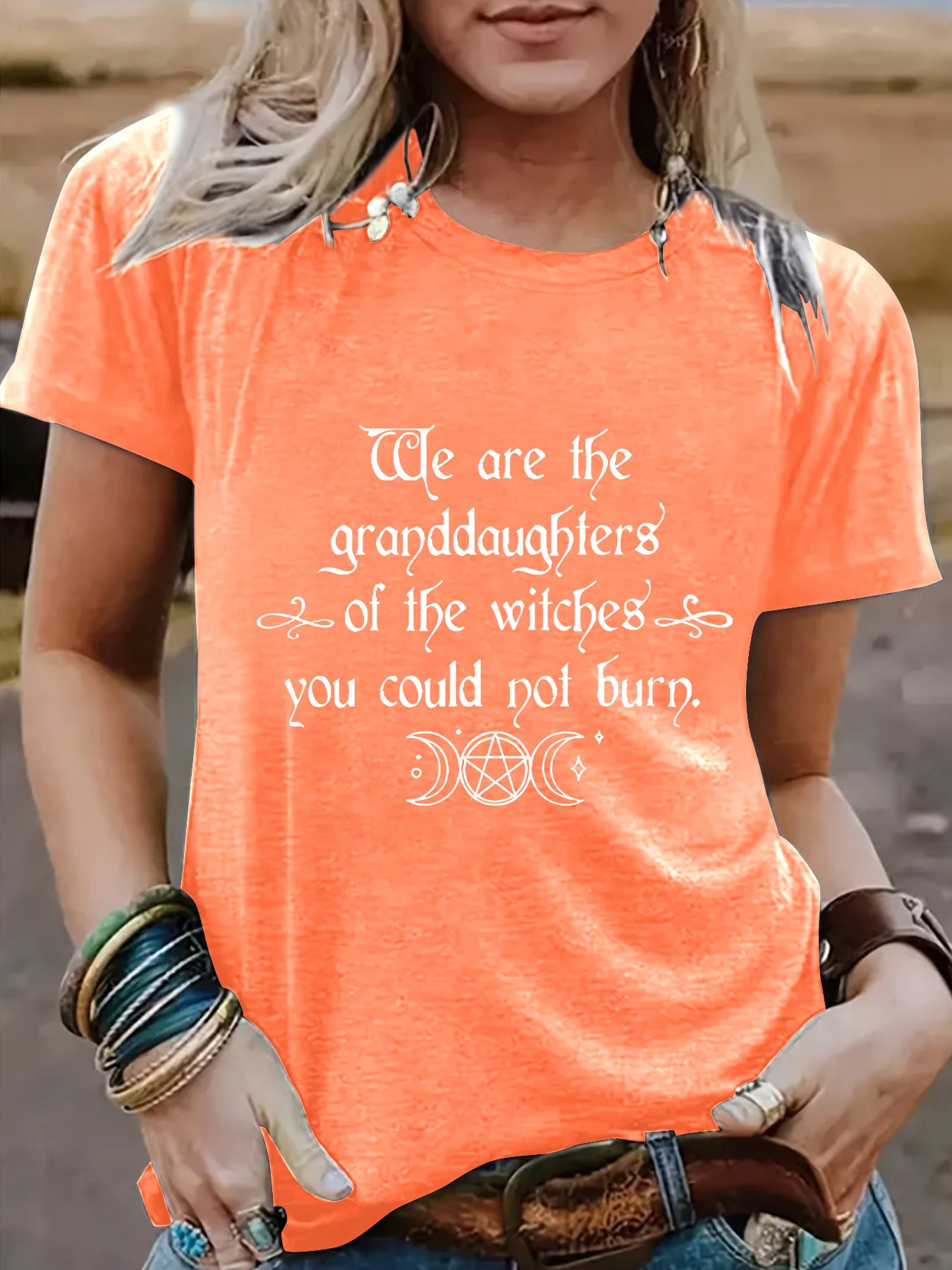 Halloween Slogan & Motto Graphic Round-Neck Short Sleeve