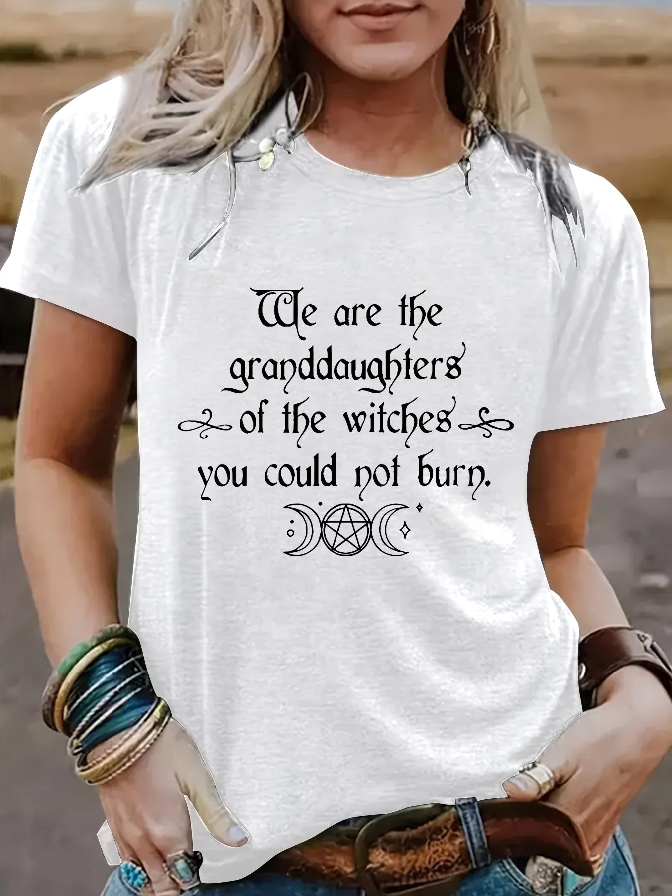 Halloween Slogan & Motto Graphic Round-Neck Short Sleeve