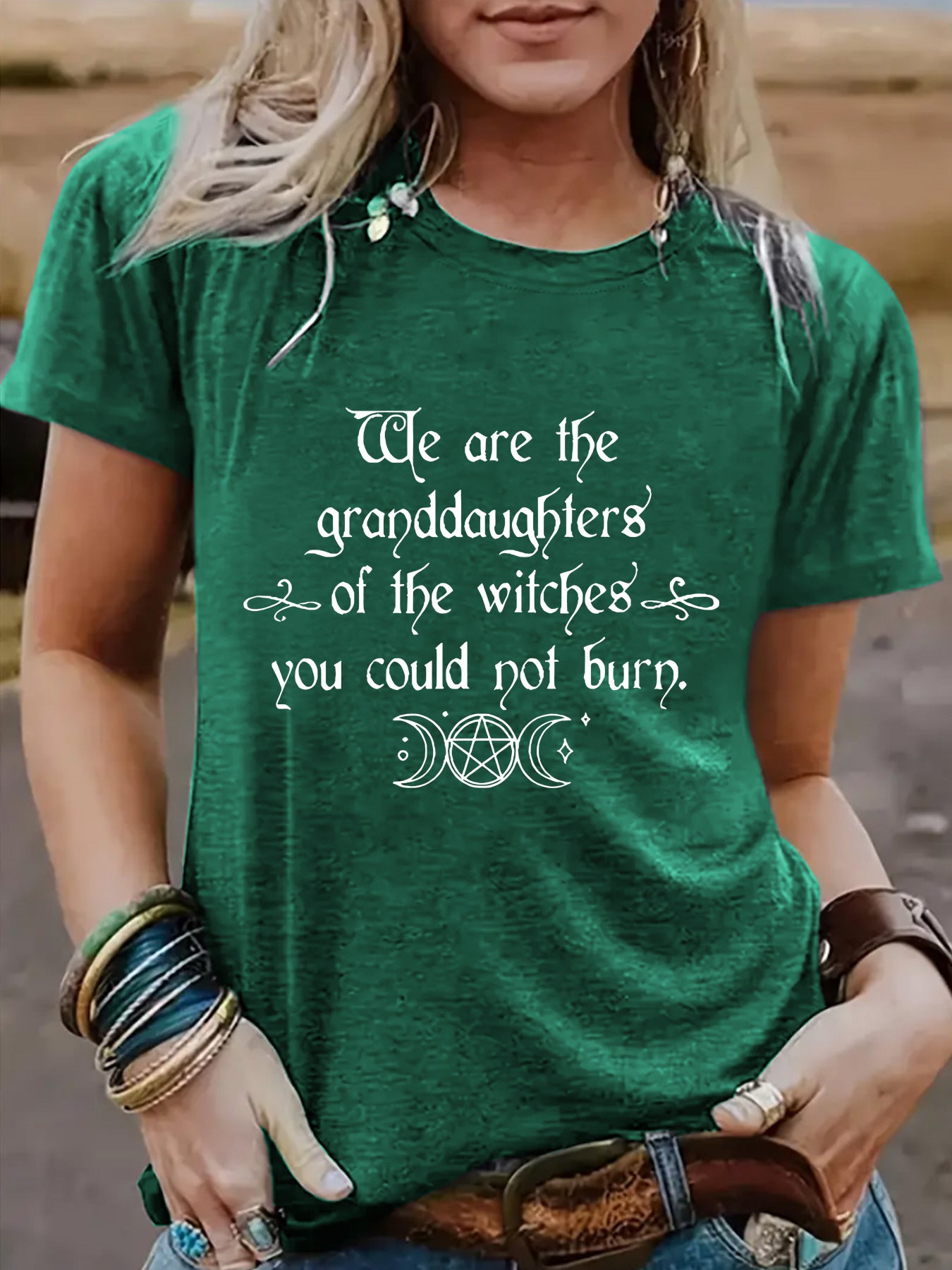 Halloween Slogan & Motto Graphic Round-Neck Short Sleeve