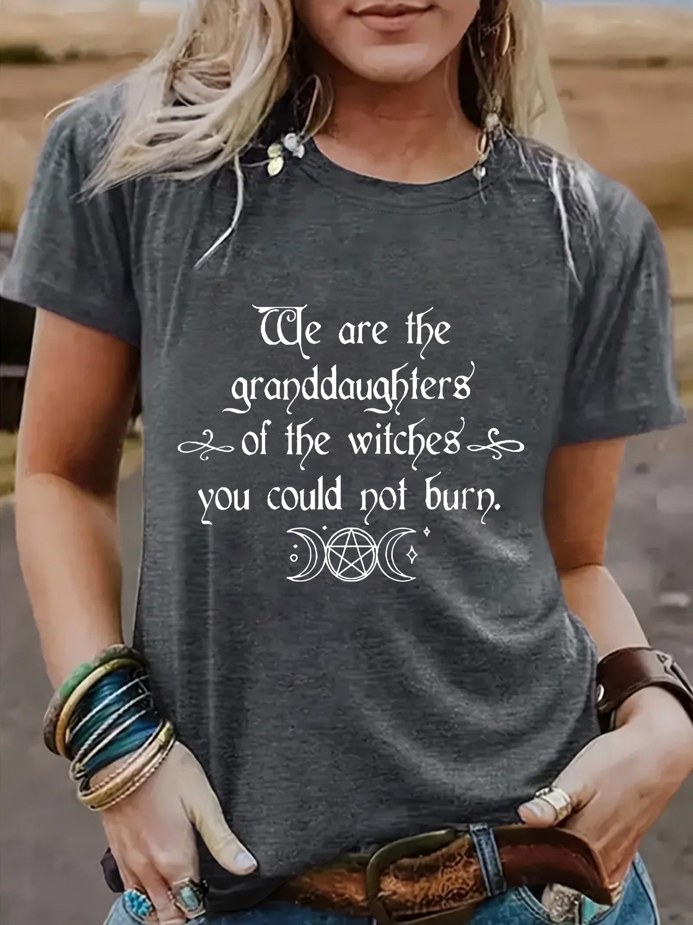Halloween Slogan & Motto Graphic Round-Neck Short Sleeve