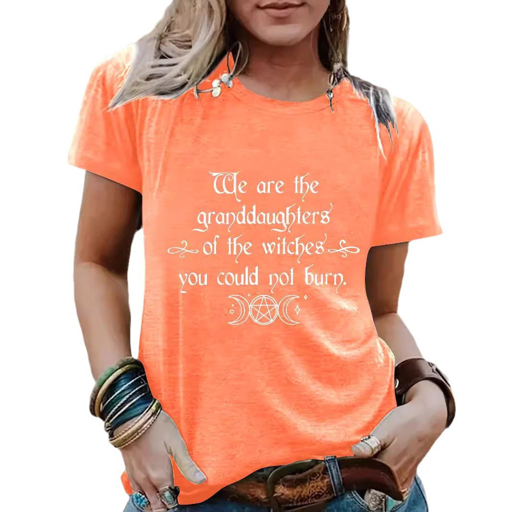 Halloween Slogan & Motto Graphic Round-Neck Short Sleeve