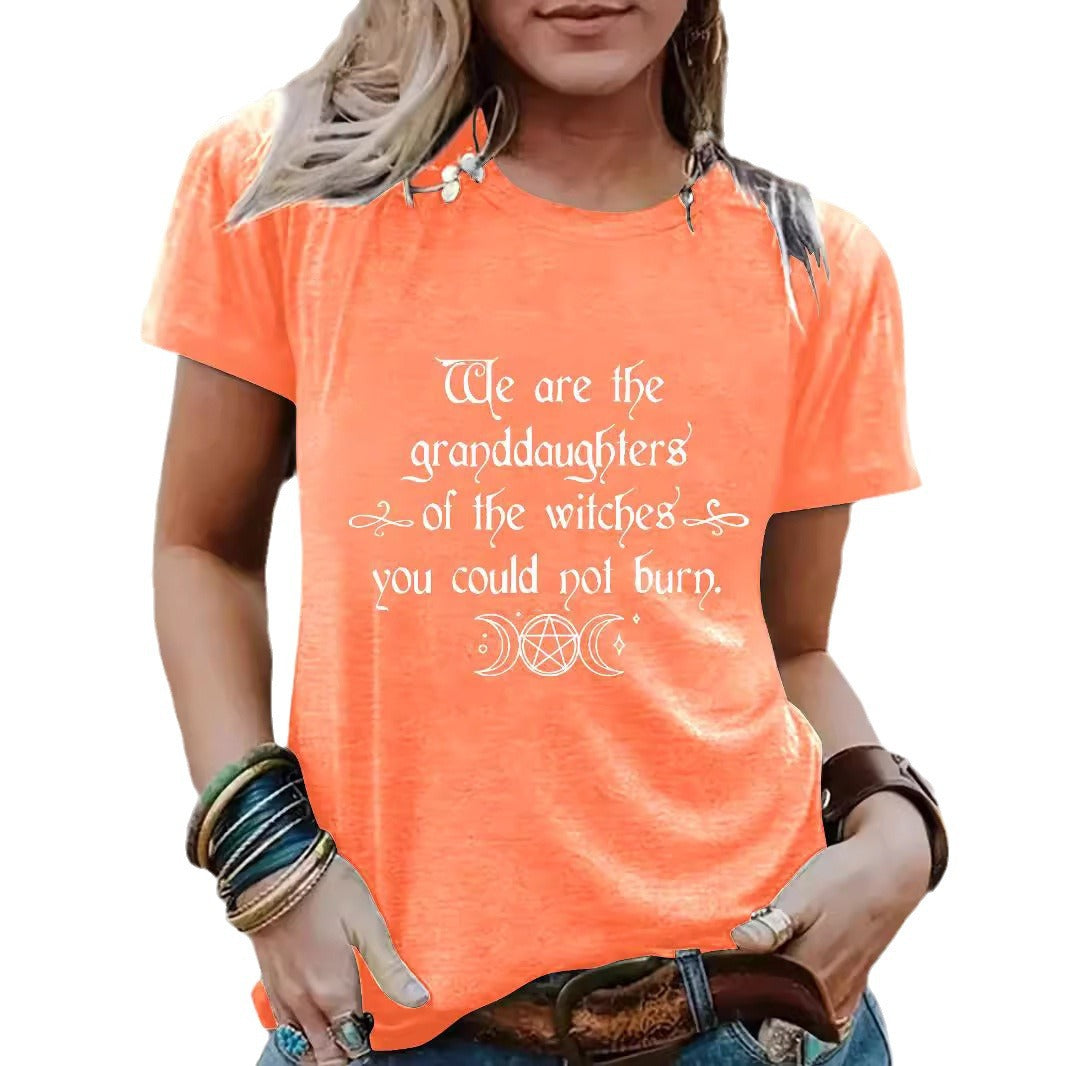 Halloween Slogan & Motto Graphic Round-Neck Short Sleeve
