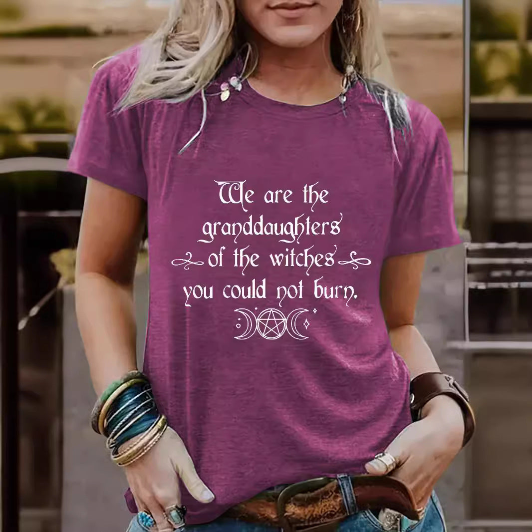 Halloween Slogan & Motto Graphic Round-Neck Short Sleeve