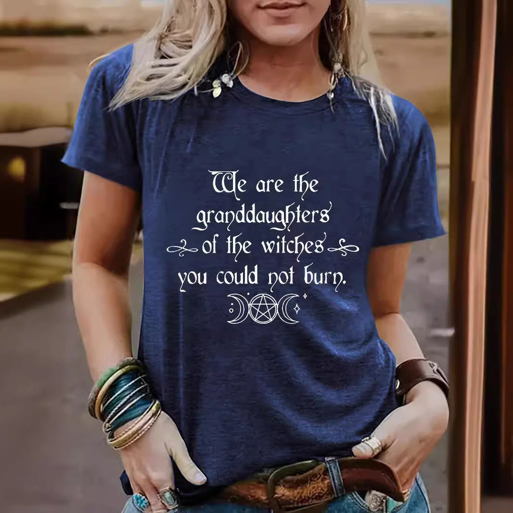 Halloween Slogan & Motto Graphic Round-Neck Short Sleeve