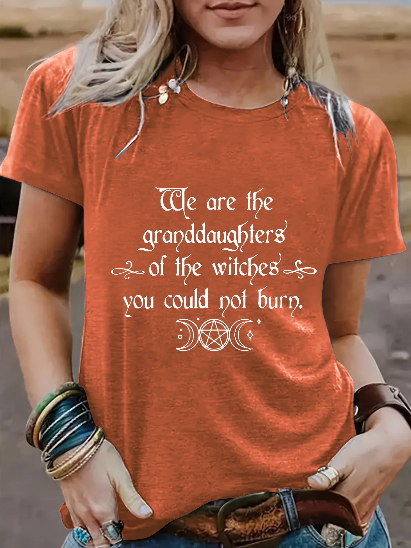 Halloween Slogan & Motto Graphic Round-Neck Short Sleeve