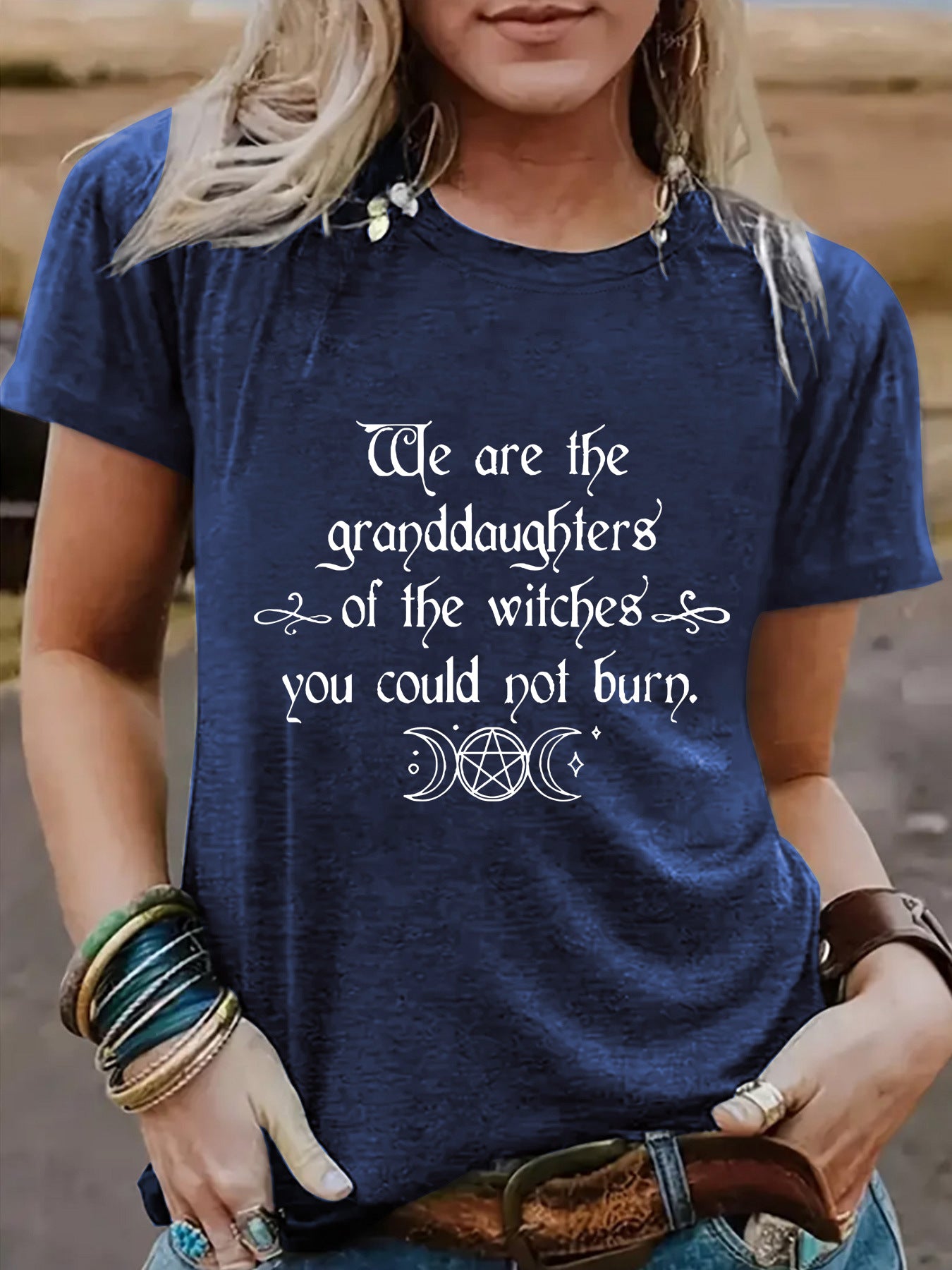 Halloween Slogan & Motto Graphic Round-Neck Short Sleeve
