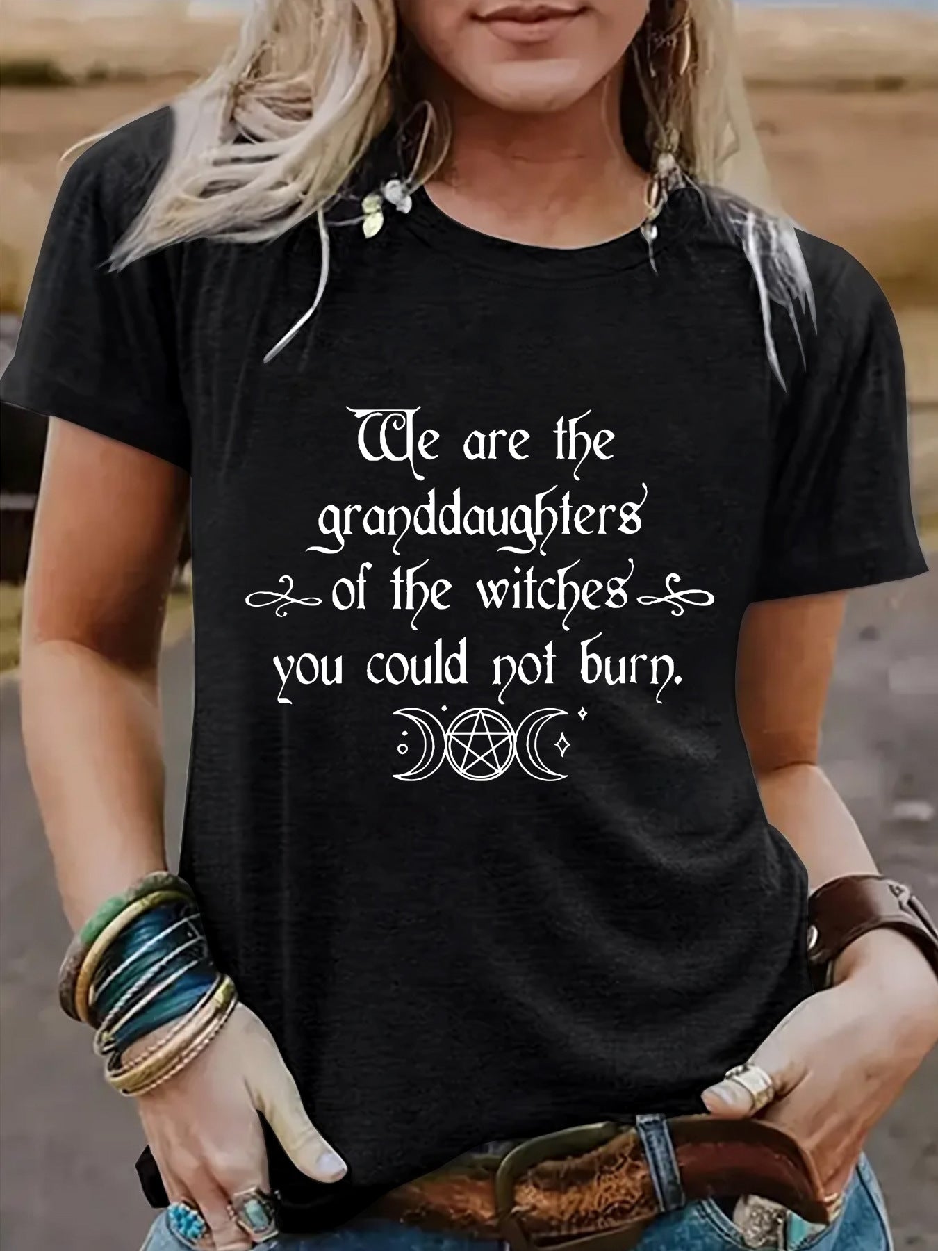 Halloween Slogan & Motto Graphic Round-Neck Short Sleeve