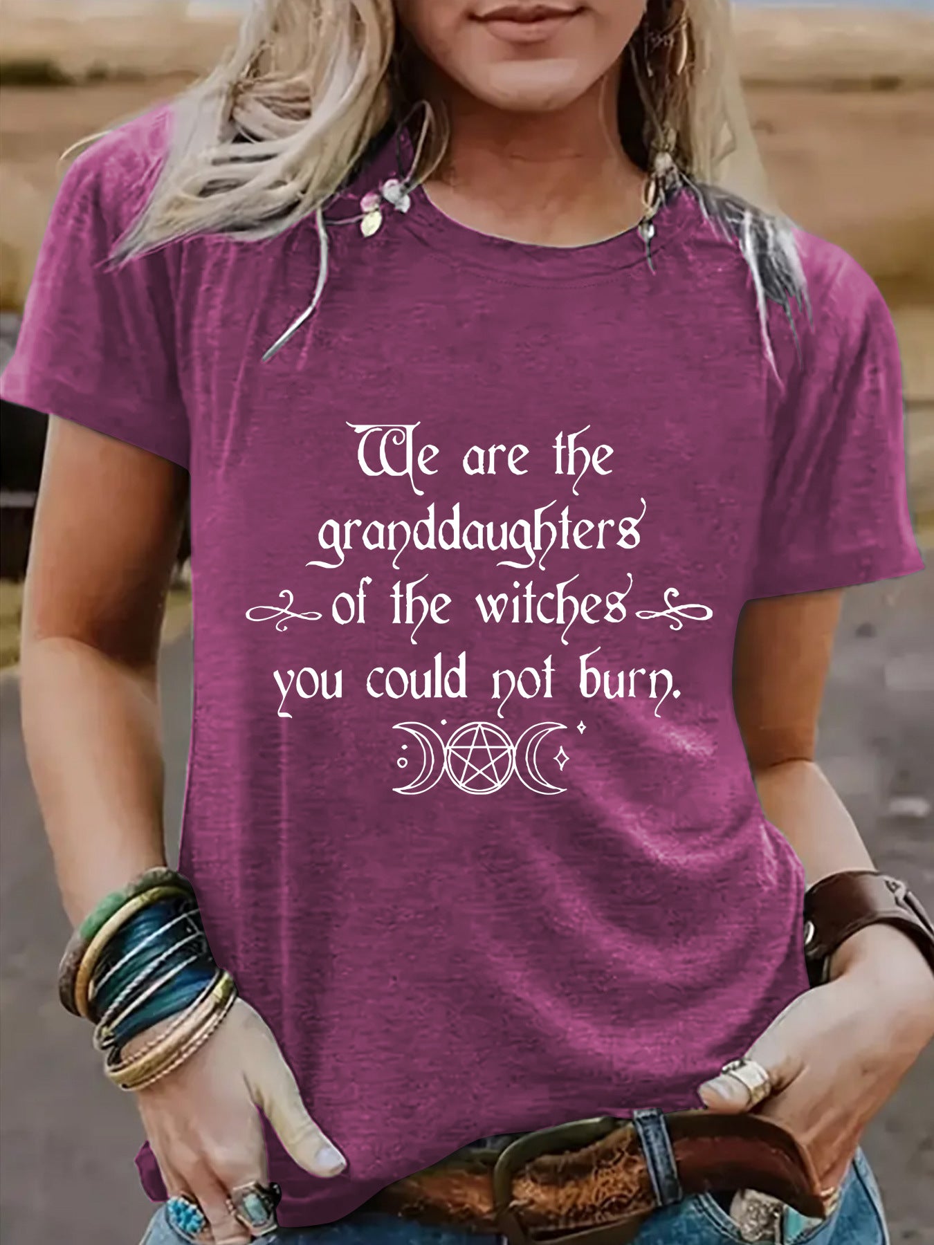 Halloween Slogan & Motto Graphic Round-Neck Short Sleeve