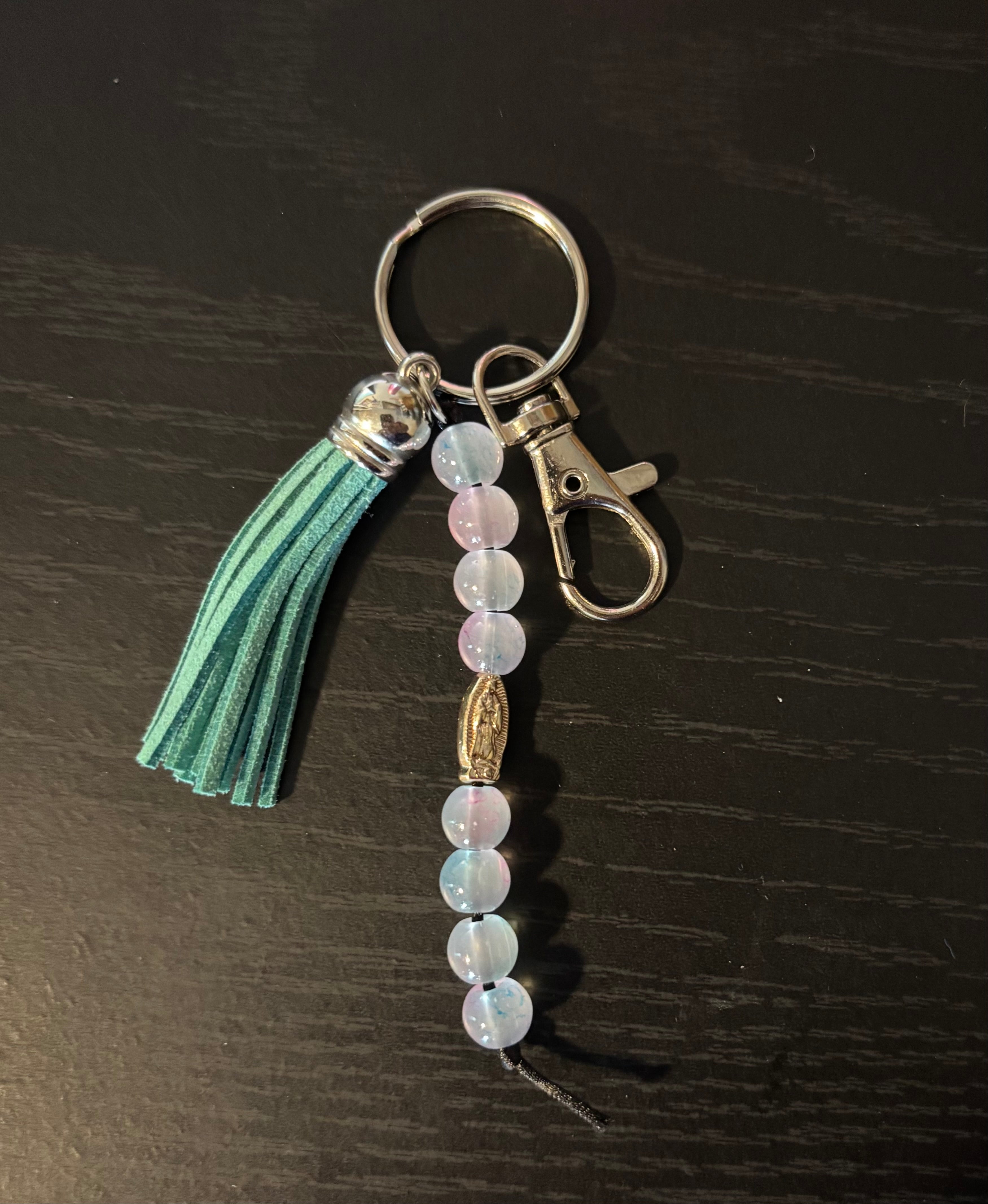 Key Chains - Opal/teal Virgen de Guadalupe